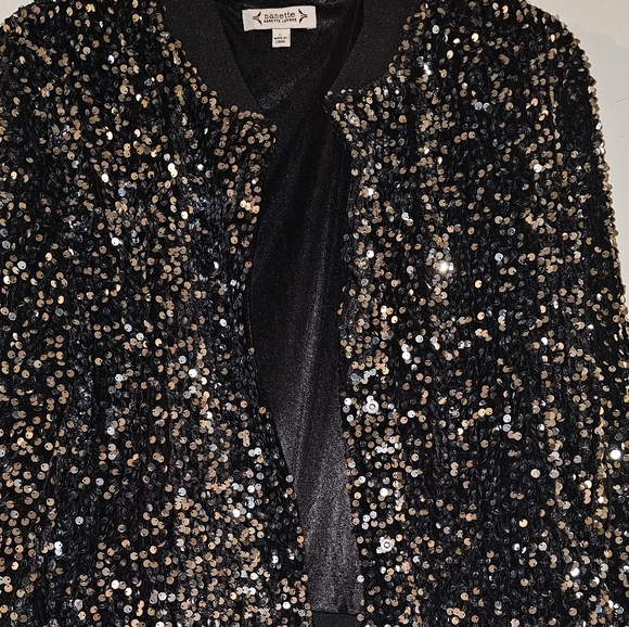 Nannette Sequin Bomber Jacket Black and Silver - Picture 5 of 5